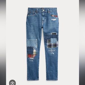 Polo by Ralph Lauren Women's Blue Patchwork Slim Boyfriend Jeans